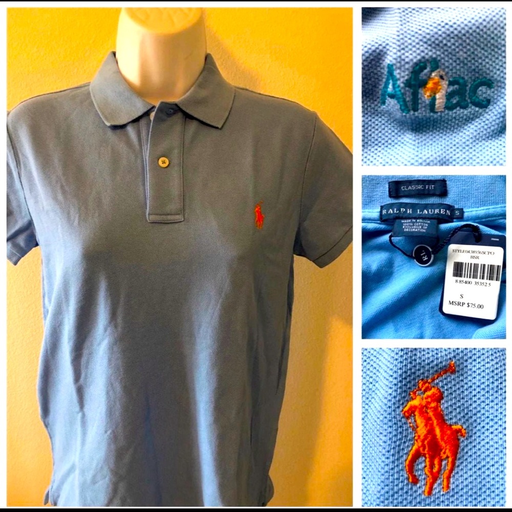 Ralph Lauren Women's Classic Fit Small S Powder Blue Aflac Logo Cotton Polo NWT